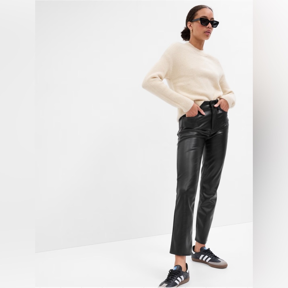 GAP High Rise Vintage Slim Vegan-Leather Pants 34/18 Regular Black soft Ankle
